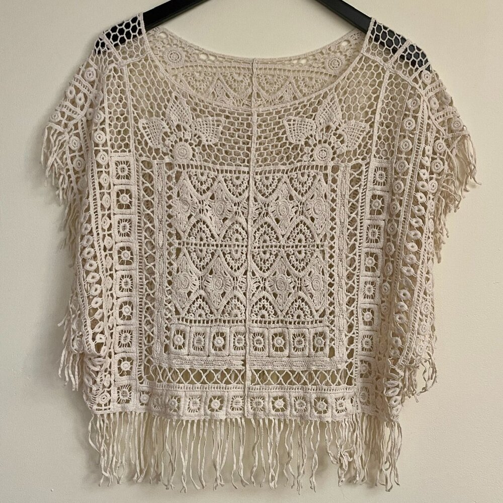 Jastie  Boho Hippie Cream Crochet Top, Free Size